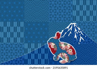 Rabbit New Year's card Mt. Fuji background