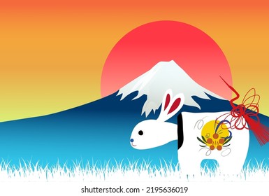 Rabbit New Year's card Mt. Fuji background