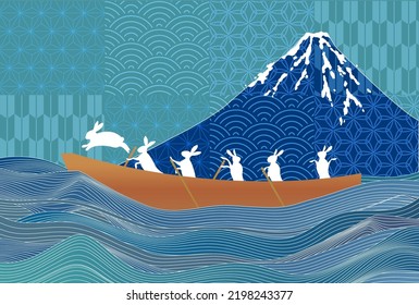 Rabbit New Year's card Mt. Fuji background
