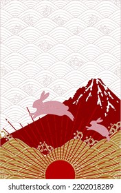 Conejo tarjeta Año Nuevo fondo Mt. Fuji