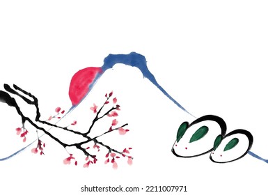 Rabbit New Year's card Mt. Fuji background
