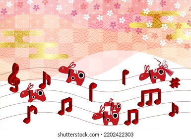 Rabbit New Year's card musical note background