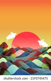 Fondo de la ola de tarjetas de conejo de Año Nuevo