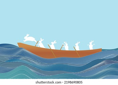Fondo de la ola de tarjetas de conejo de Año Nuevo
