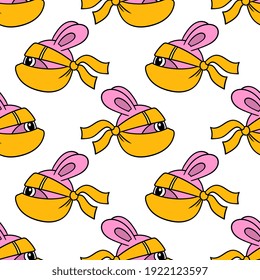 rabbit ninja head seamless pattern textile print. Great for summer vintage fabric, scrapbooking, wallpaper, giftwrap. repeat pattern background design