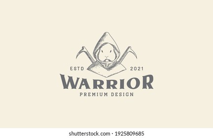 rabbit ninja vintage vector illustration