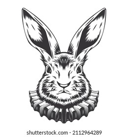 Rabbit Nobility line art. vintage. Bunny tattoo or easter event print design vector illustration.