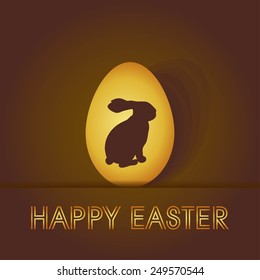 rabbit on a background of golden eggs Easter card design