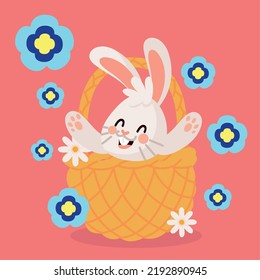 rabbit on a basket with flowers