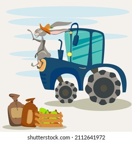 Kaninchen auf blauem Traktor