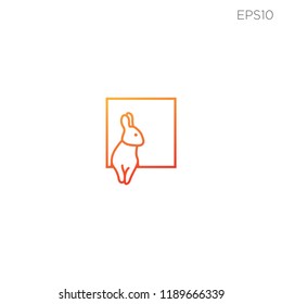Rabbit on the frame logo template 