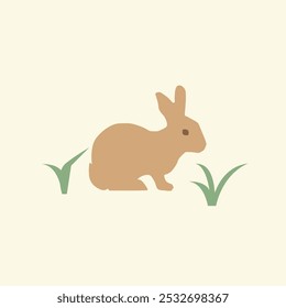 Rabbit on the grass, vector drawing in minimalism style