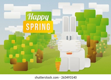Rabbit on a green background. Happy spring