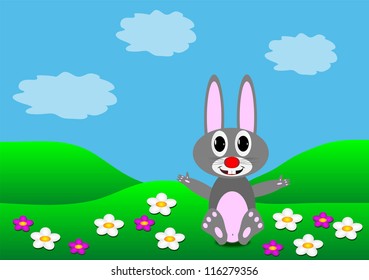 Rabbit on the lawn - vector illustration