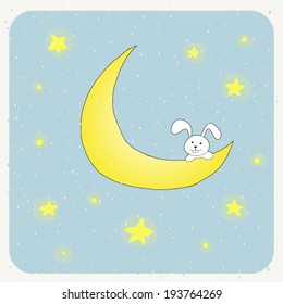 Rabbit on the moon cartoon.