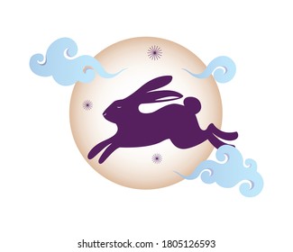 Rabbit on moon with clouds design, Mid autumn harvest moon festival oriental chinese and celebration theme Vector illustration