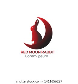 rabbit on moon logo with red black gradient vector 