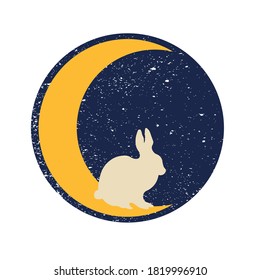 Rabbit on The Moon, Vector File EPS10, Illustration of bunny with moon on starry night background.