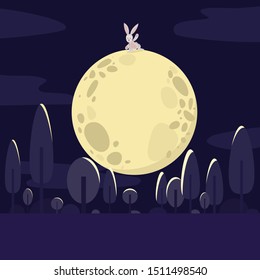 Rabbit on the Moon, Vector, Illustration