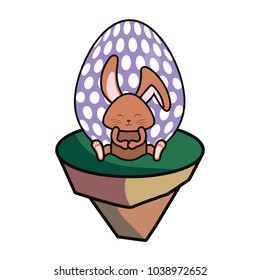 rabbit on piece land vector illustration