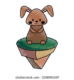 rabbit on piece land  vector illustration