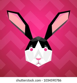Rabbit on a pink background. Geometric style. Vector illustration.
