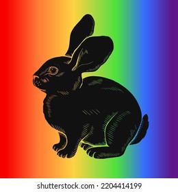 Rabbit on a rainbow background. Vector graphic illustration.
