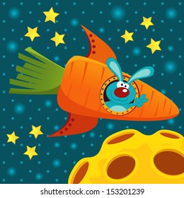 rabbit on a rocket of a carrot - vector illustration