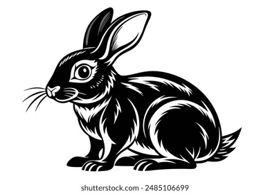 Rabbit on silhouette vector and white background 
