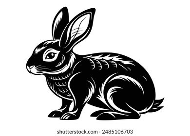 Rabbit on silhouette vector and white background