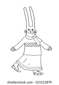 Rabbit on skates. Hand-drawn illustration.