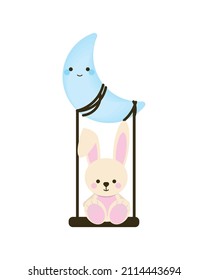 rabbit on swing hanging the moon