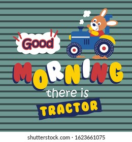 rabbit on the tractor funny animal cartoon,vector illustration