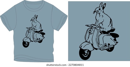 rabbit on Vespa graphic design vector illustration