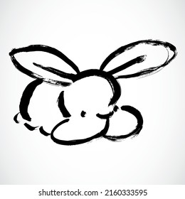 Rabbit on white background. Lunar horoscope sign rabbit. Chinese Happy new year 2023. Year of the rabbit. Lunar new year. Drawing hair