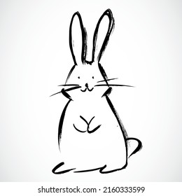Rabbit on white background. Lunar horoscope sign rabbit. Chinese Happy new year 2023. Year of the rabbit. Lunar new year. Drawing hair