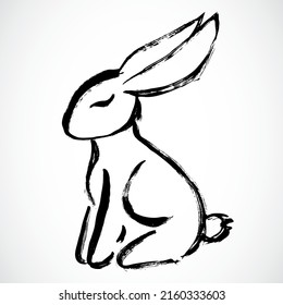 Rabbit on white background. Lunar horoscope sign rabbit. Chinese Happy new year 2023. Year of the rabbit. Lunar new year. Drawing hair