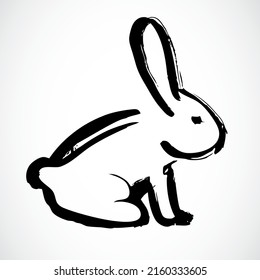 Rabbit on white background. Lunar horoscope sign rabbit. Chinese Happy new year 2023. Year of the rabbit. Lunar new year. Drawing hair