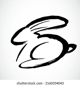 Rabbit on white background. Lunar horoscope sign rabbit. Chinese Happy new year 2023. Year of the rabbit. Lunar new year. Drawing hair