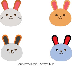 Rabbit on white background, Vector set of four cute rabbits, Illustration of four rabbits