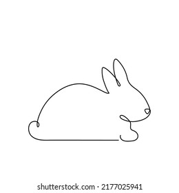 Rabbit one line art, hand drawn bunny continuous  contour. Animal, symbol of 2023 by Chinese horoscope. Simple minimalist design. Editable stroke. Isolated. Vector illustration