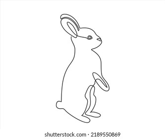 Rabbit one line art, hand drawn bunny continuous contour. Animal. Simple minimalist design.  Isolated. Vector illustration