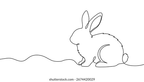 Rabbit in one line art style. Rabbit drawing with editable black stroke on white background. Vector illustration.