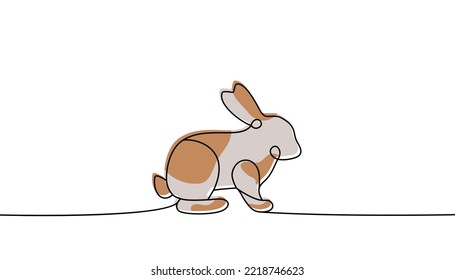 Rabbit one line colored continuous drawing. Bunny symbol. Farm animal colorful one line illustration. Vector minimalist linear illustration.