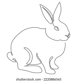 Kaninchen-Zeichnung mit einer Linie. Bunny digital minimalistischer Druck. Hase Leinen Poster. Tier auf weißem Hintergrund.
