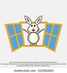 Rabbit opens the window. Concept of freedom