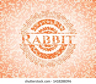 Rabbit orange tile background illustration. Square geometric mosaic seamless pattern with emblem inside.