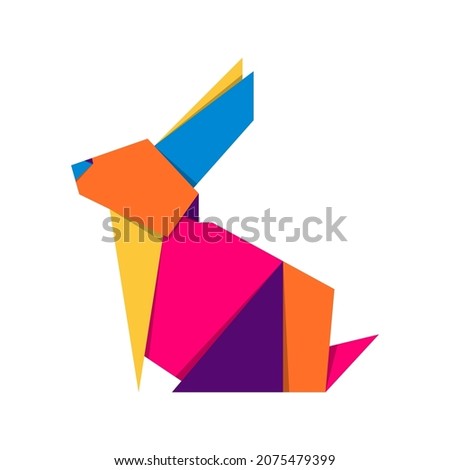 Rabbit origami. Abstract colorful vibrant rabbit logo design. Animal origami. Vector illustration