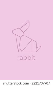 rabbit origami. Abstract line art rabbit logo design. Animal origami. Animal line art. Pet shop outline illustration. Vector illustration