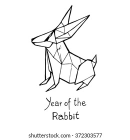 Rabbit origami, Chinese Zodiac. Hand drawn vector illustration